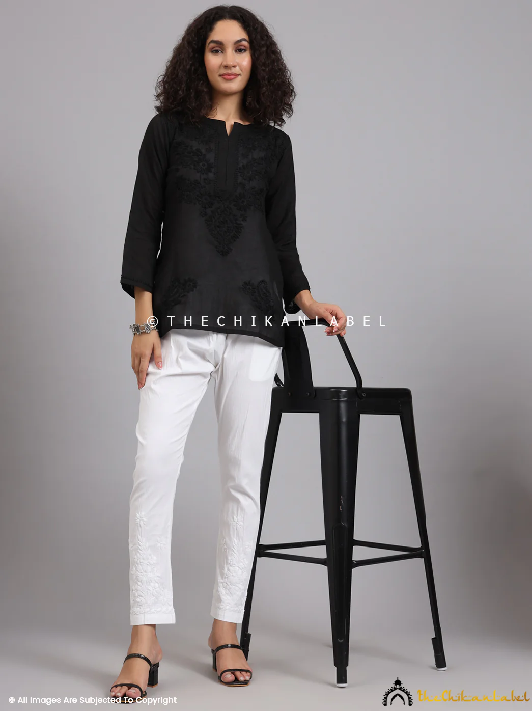 Lekha Lycra Straight Chikankari Cigarette Pant - White - Image 6