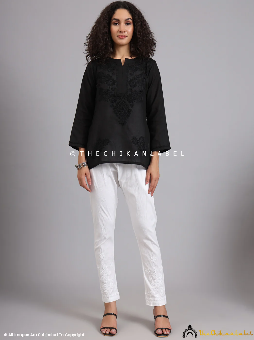 Lekha Lycra Straight Chikankari Cigarette Pant - White - Image 7