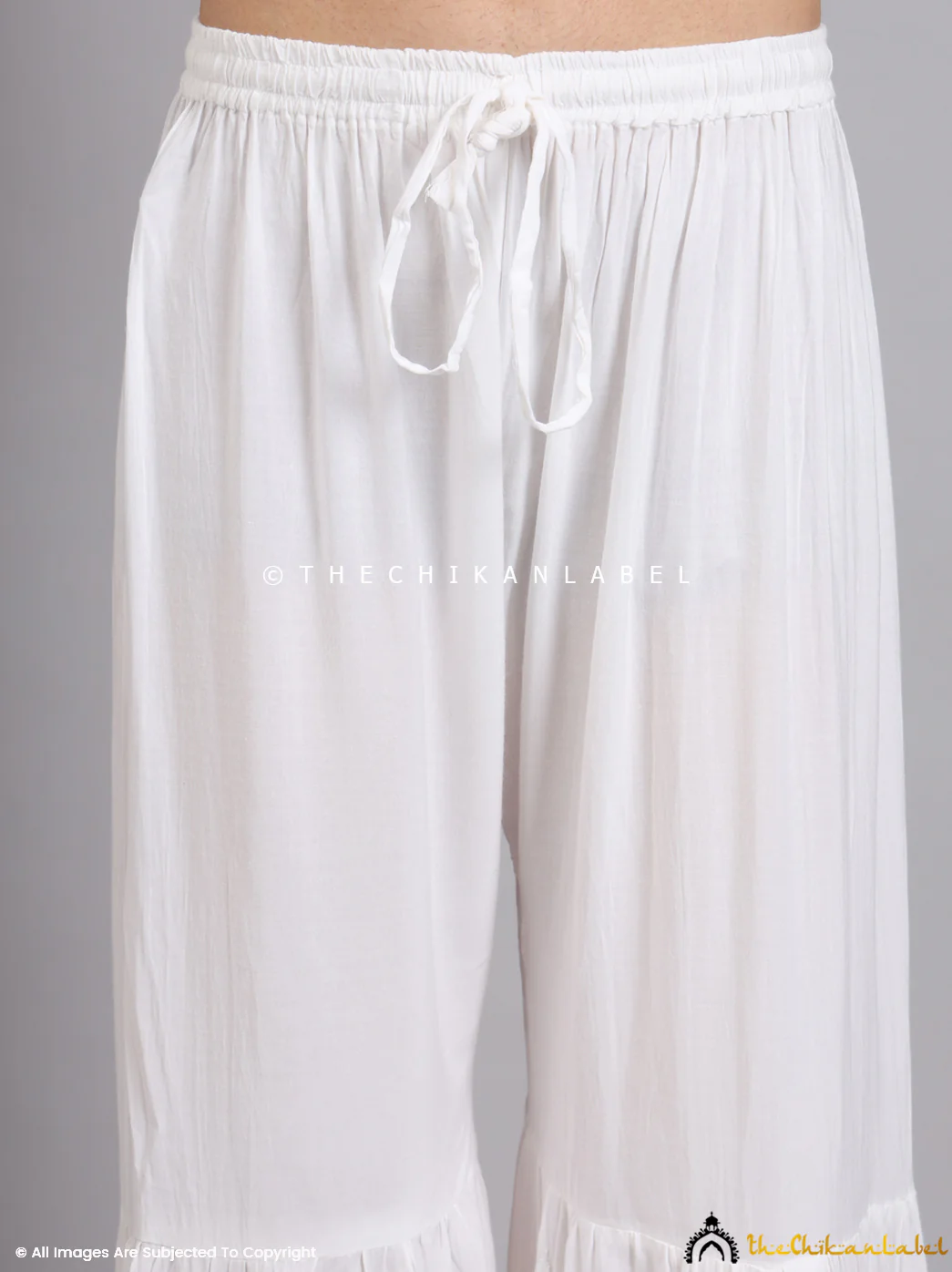 White Liaqat Modal Three Layer Chikankari Garara - Image 4