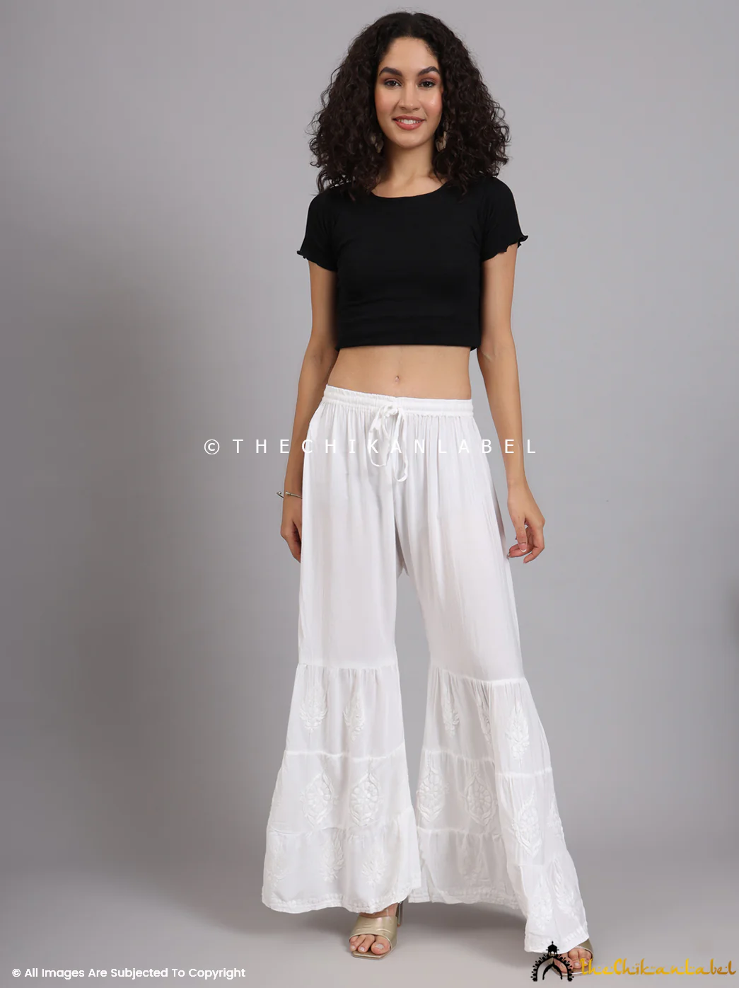 White Liaqat Modal Three Layer Chikankari Garara - Image 7