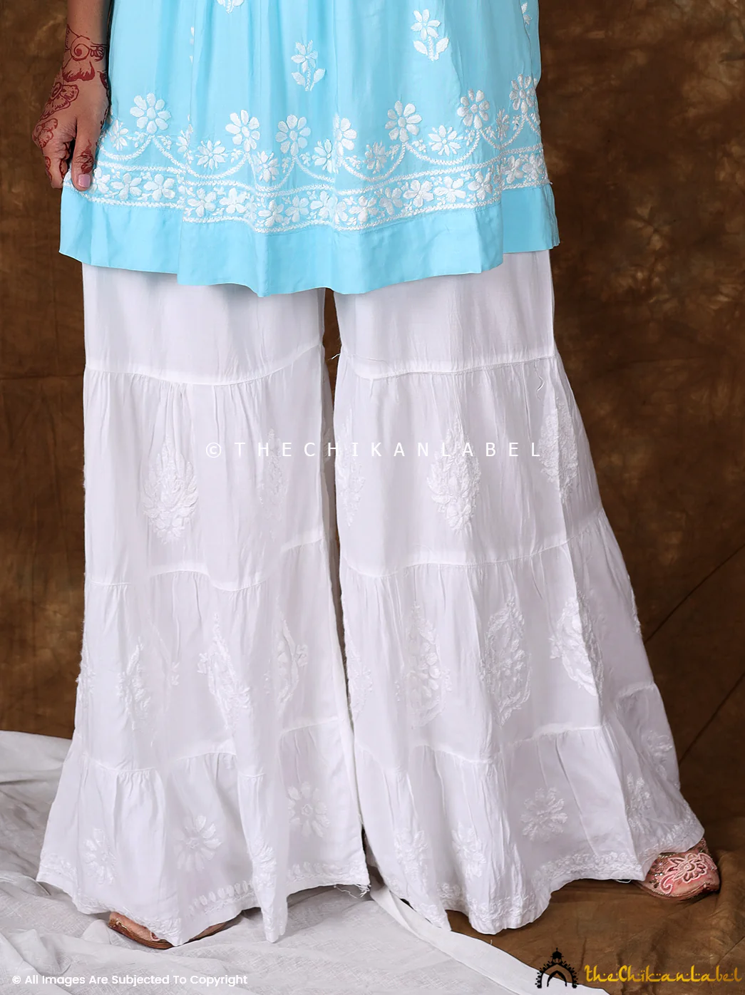 White Liaqat Modal Three Layer Chikankari Garara - Image 8