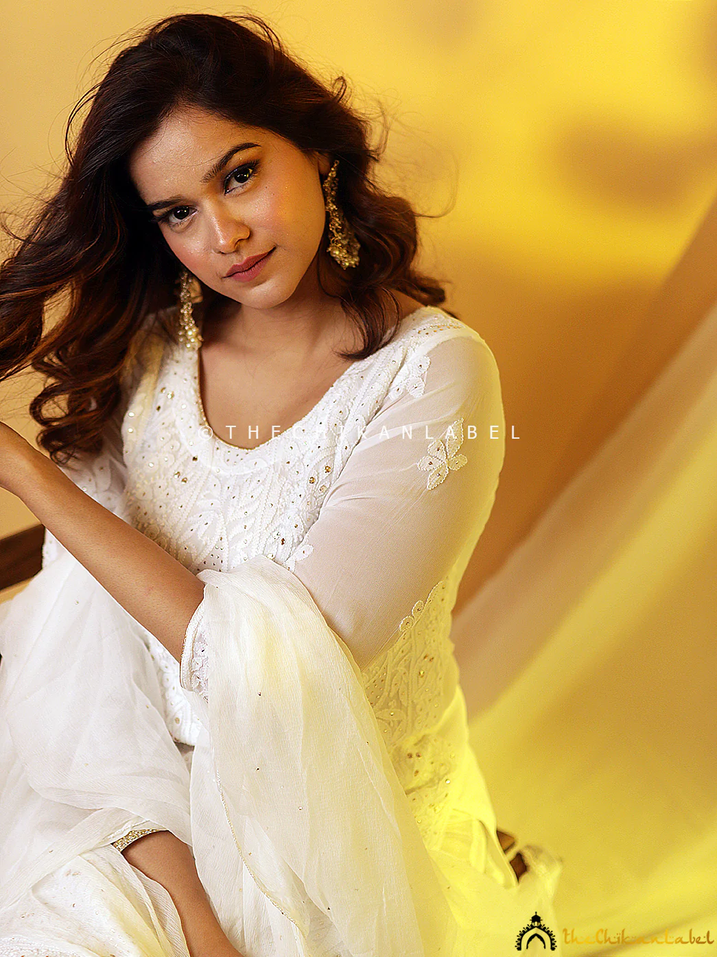 White Mohini Viscose Chikankari Straight Kurta Set with Dupatta - Image 3
