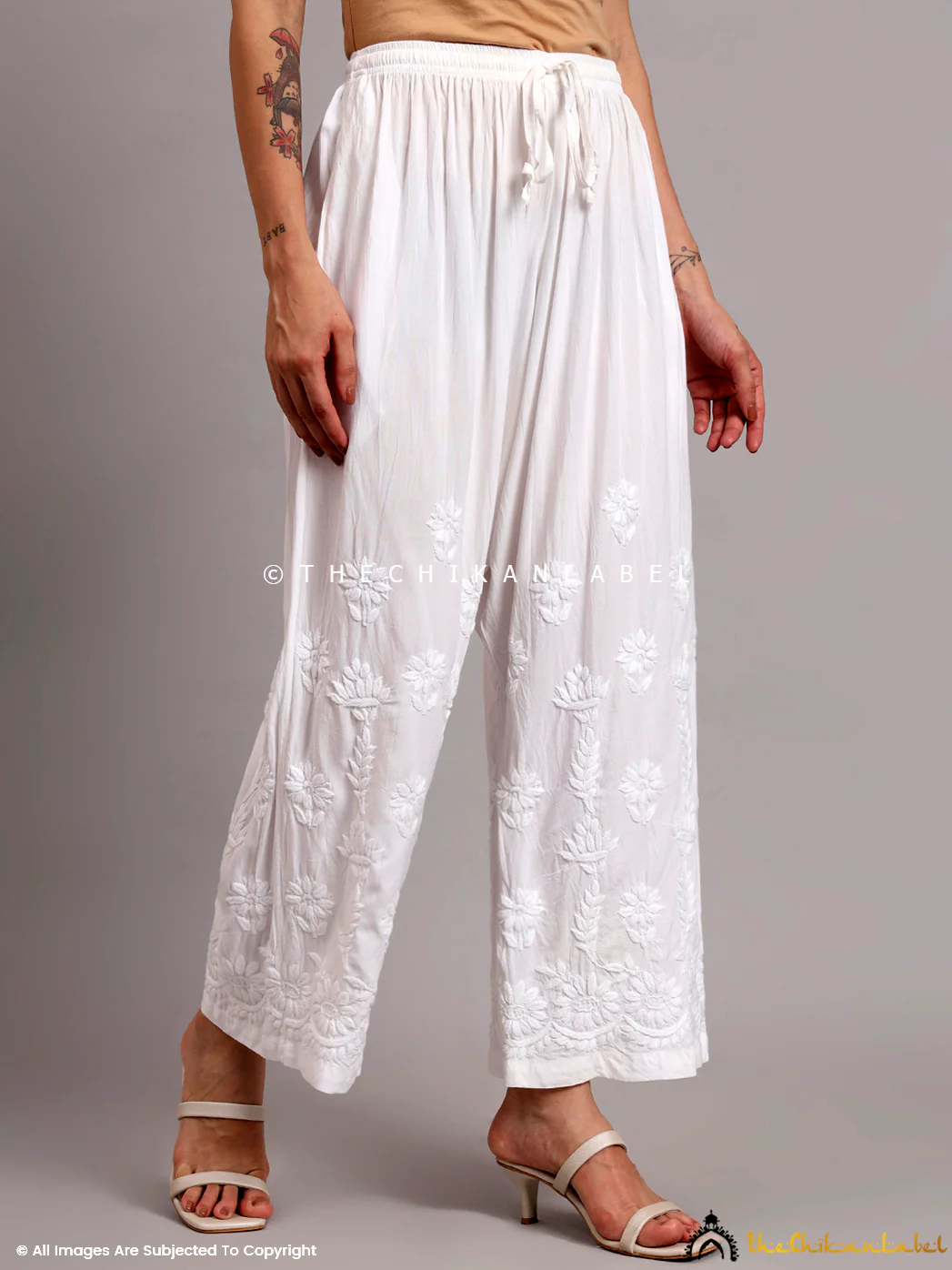 Mukti Rayon Chikankari Straight Palazzo - White - Image 2