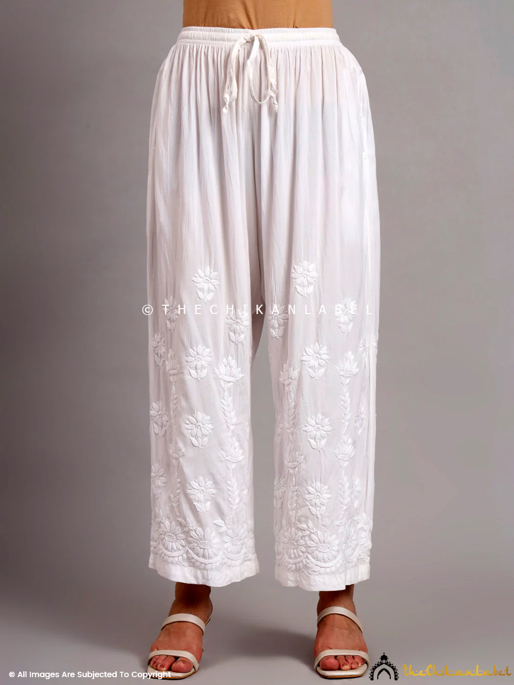 Mukti Rayon Chikankari Straight Palazzo - White - Image 4