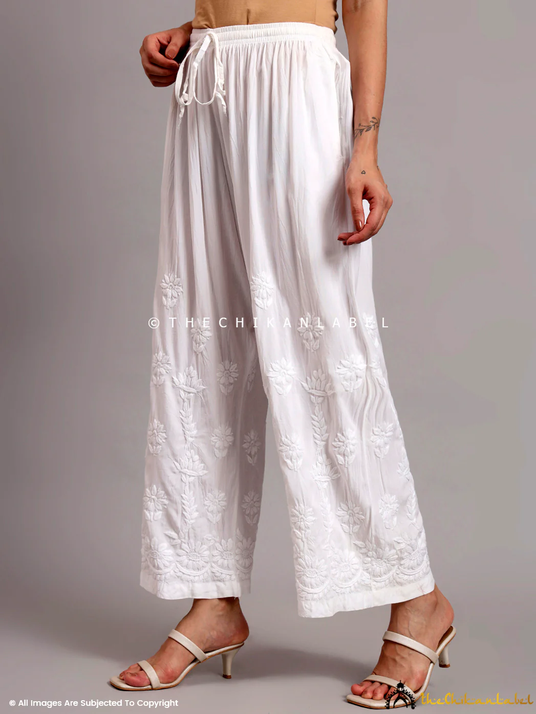Mukti Rayon Chikankari Straight Palazzo - White - Image 5