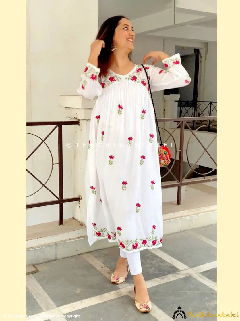 Alia Muslin Chikankari Anarkali - White Multi - Image 11