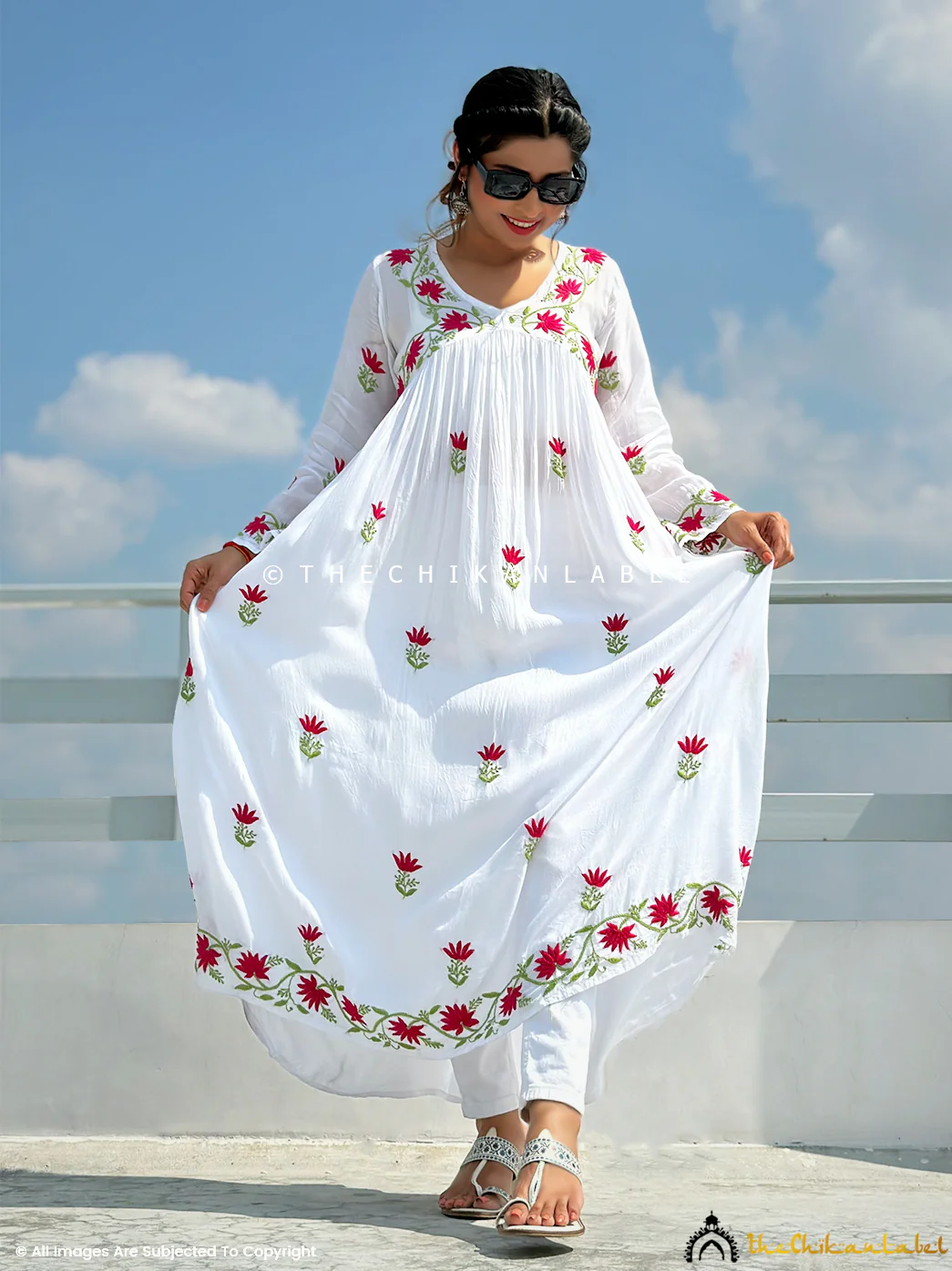 Alia Muslin Chikankari Anarkali - White Multi - Image 5