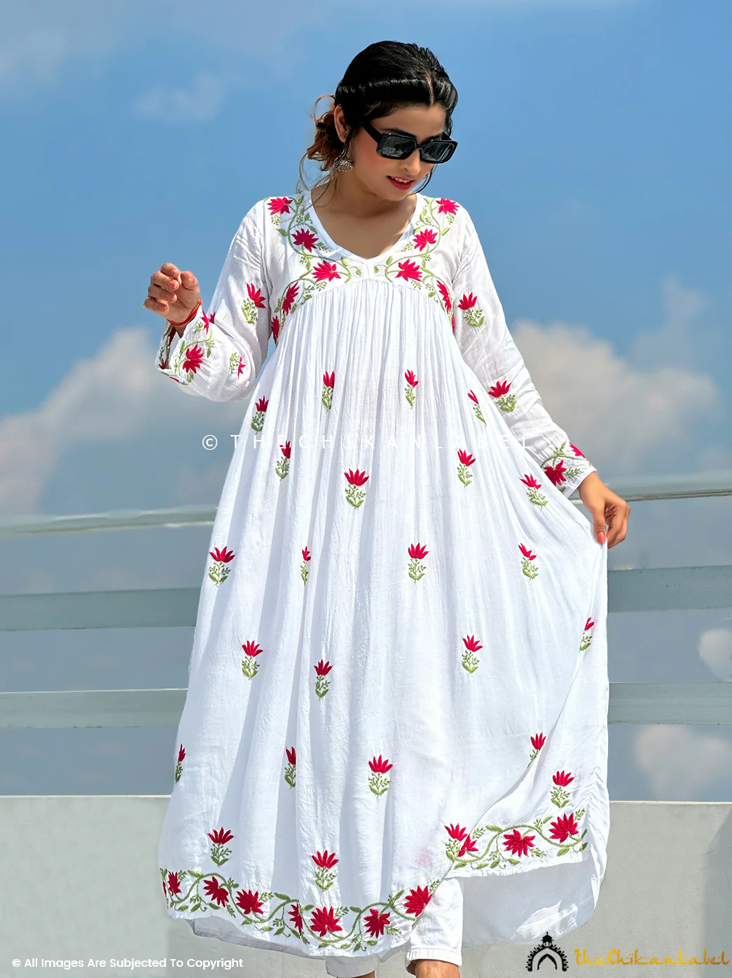 Alia Muslin Chikankari Anarkali - White Multi - Image 7