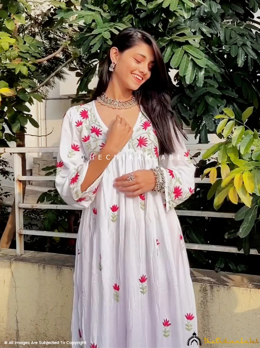 Alia Muslin Chikankari Anarkali - White Multi - Image 9