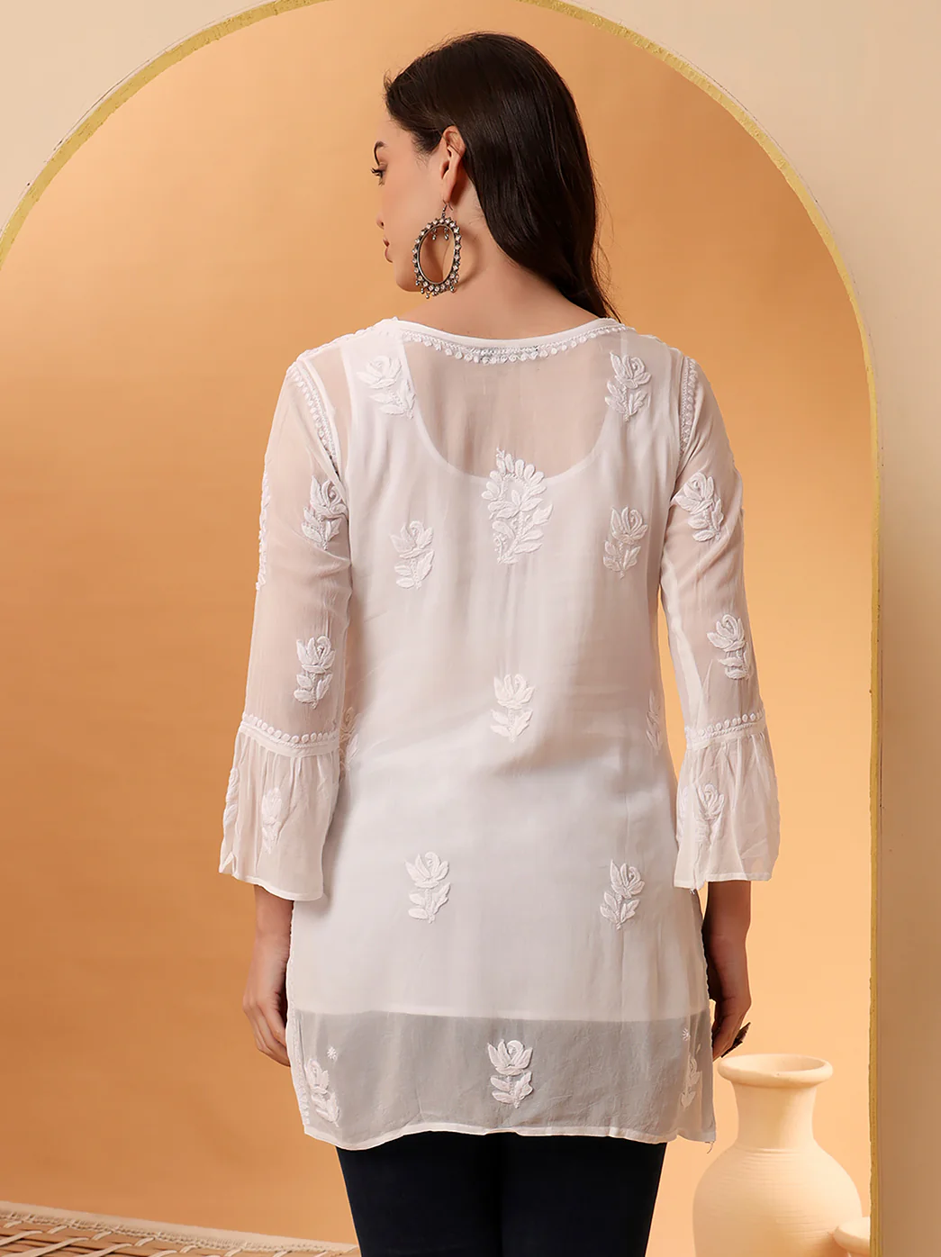 White Mushq Viscose Chikankari Short Kurta - Image 7