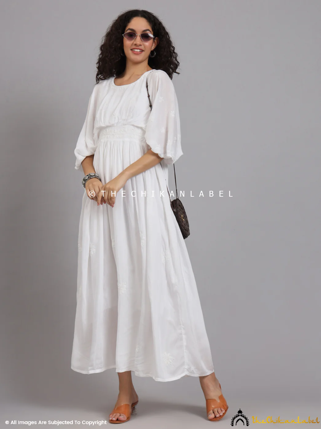 White Muslin Chikankari Kimono Boho Kaftan - Image 10