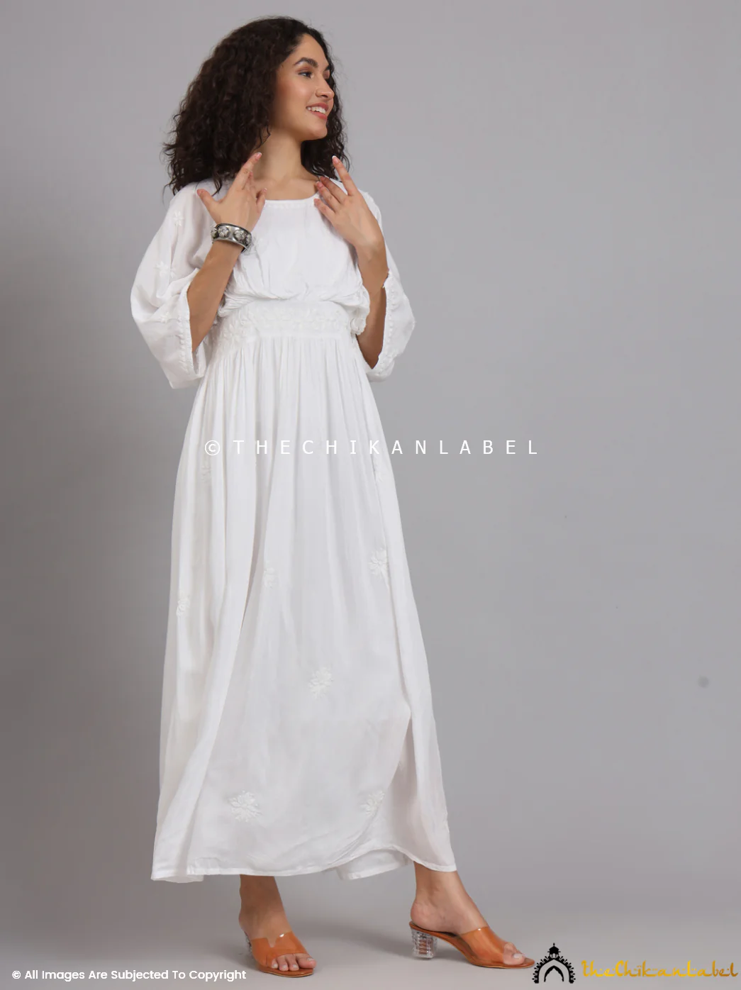 White Muslin Chikankari Kimono Boho Kaftan - Image 12