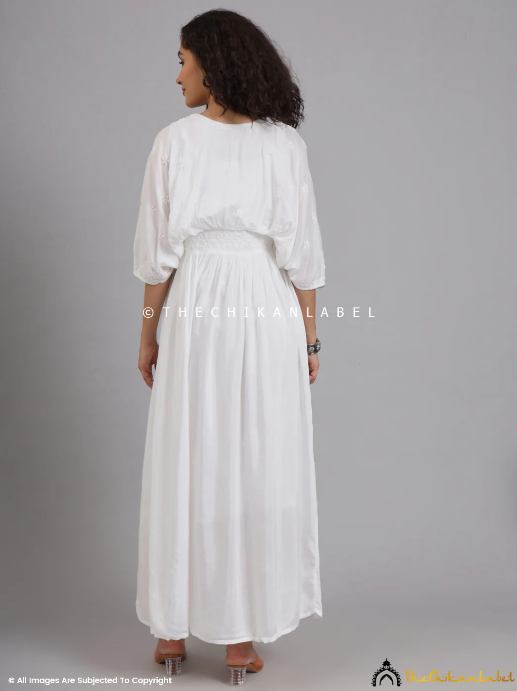 White Muslin Chikankari Kimono Boho Kaftan - Image 9