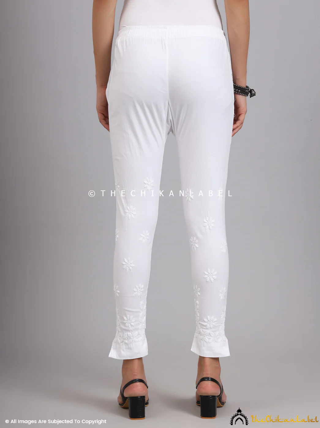 Nahira Lycra Straight Chikankari Cigarette Pant- White - Image 5
