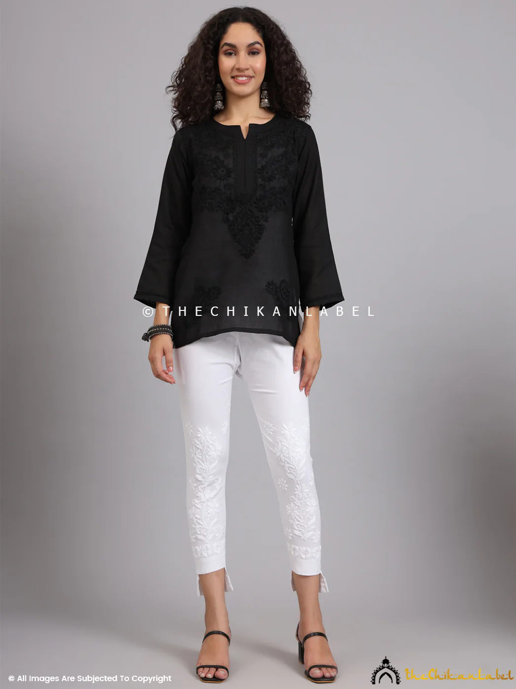 Nahira Lycra Straight Chikankari Cigarette Pant- White - Image 6