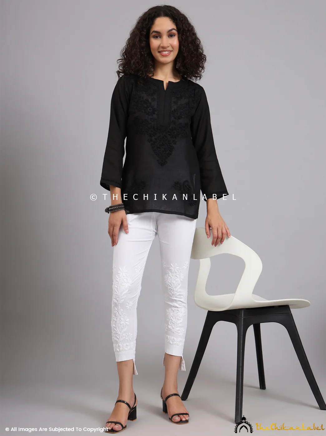 Nahira Lycra Straight Chikankari Cigarette Pant- White - Image 7
