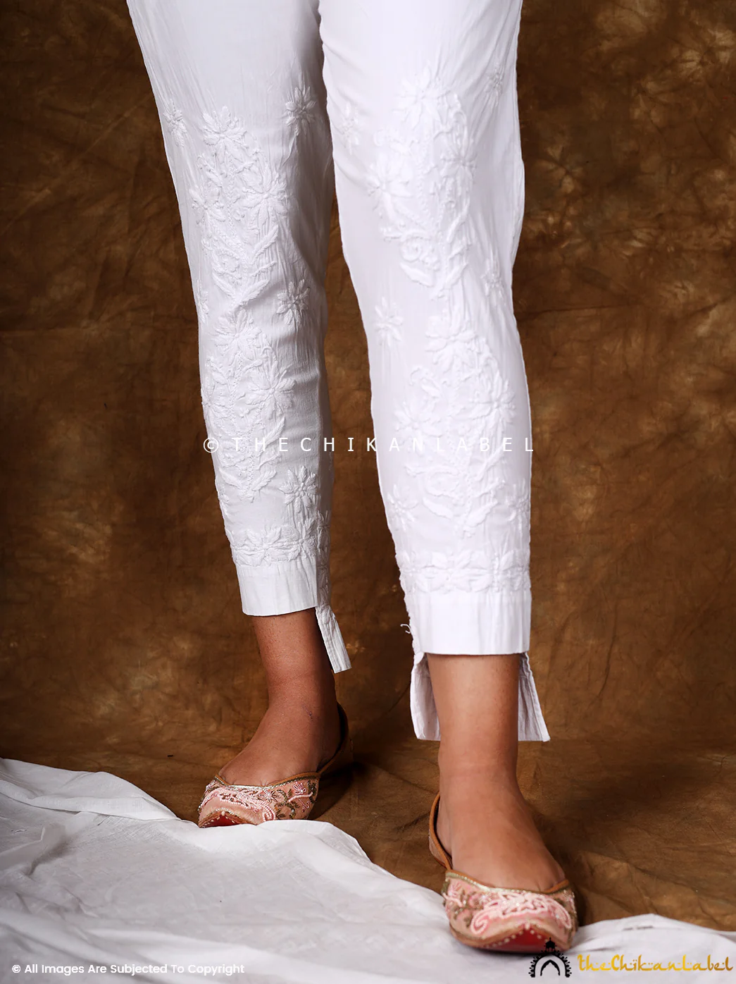 Nahira Lycra Straight Chikankari Cigarette Pant- White - Image 8