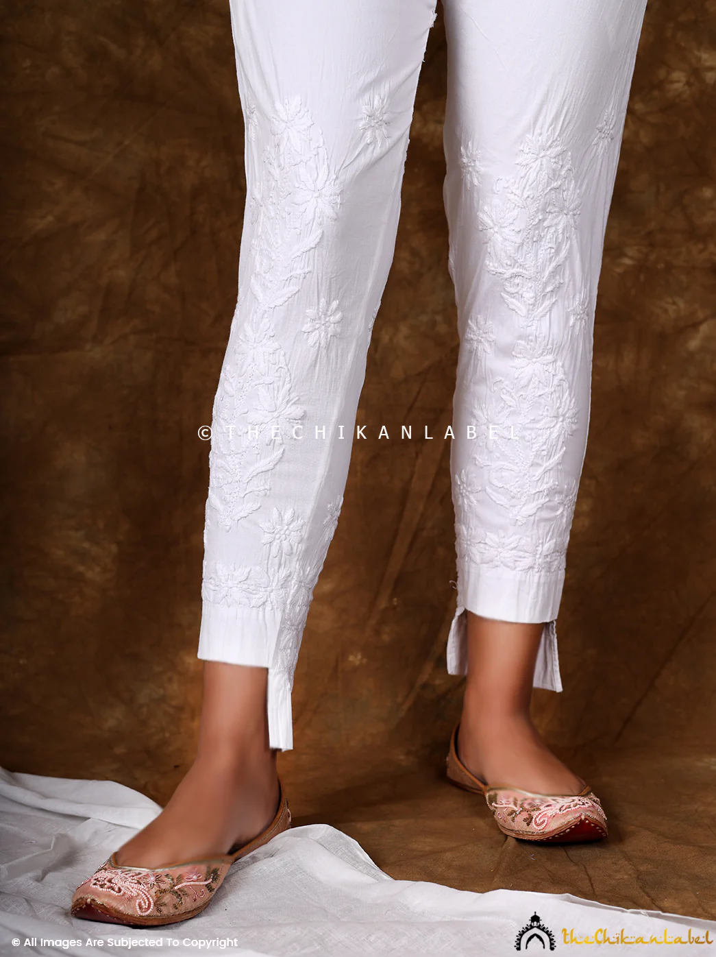 Nahira Lycra Straight Chikankari Cigarette Pant- White - Image 9
