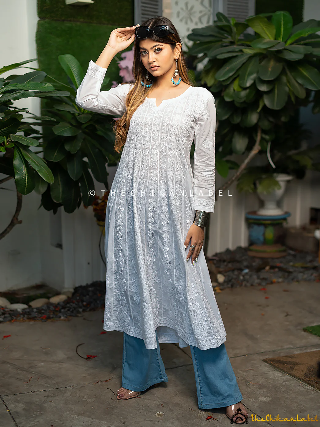 White Nayaab Cotton Chikankari Anarkali