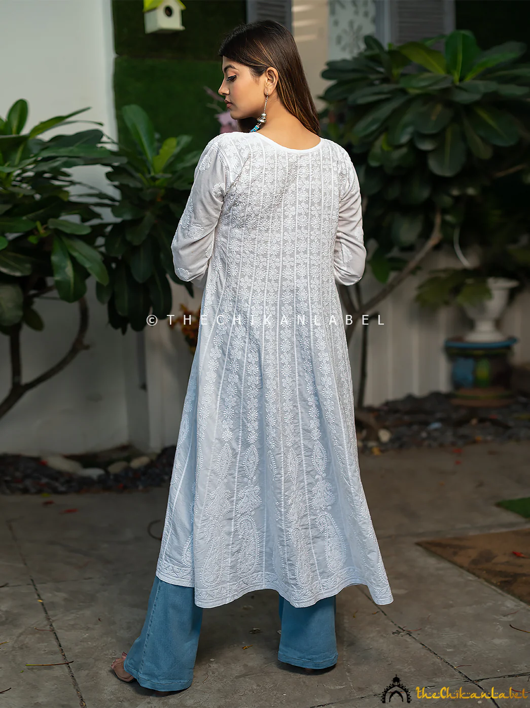 White Nayaab Cotton Chikankari Anarkali - Image 3