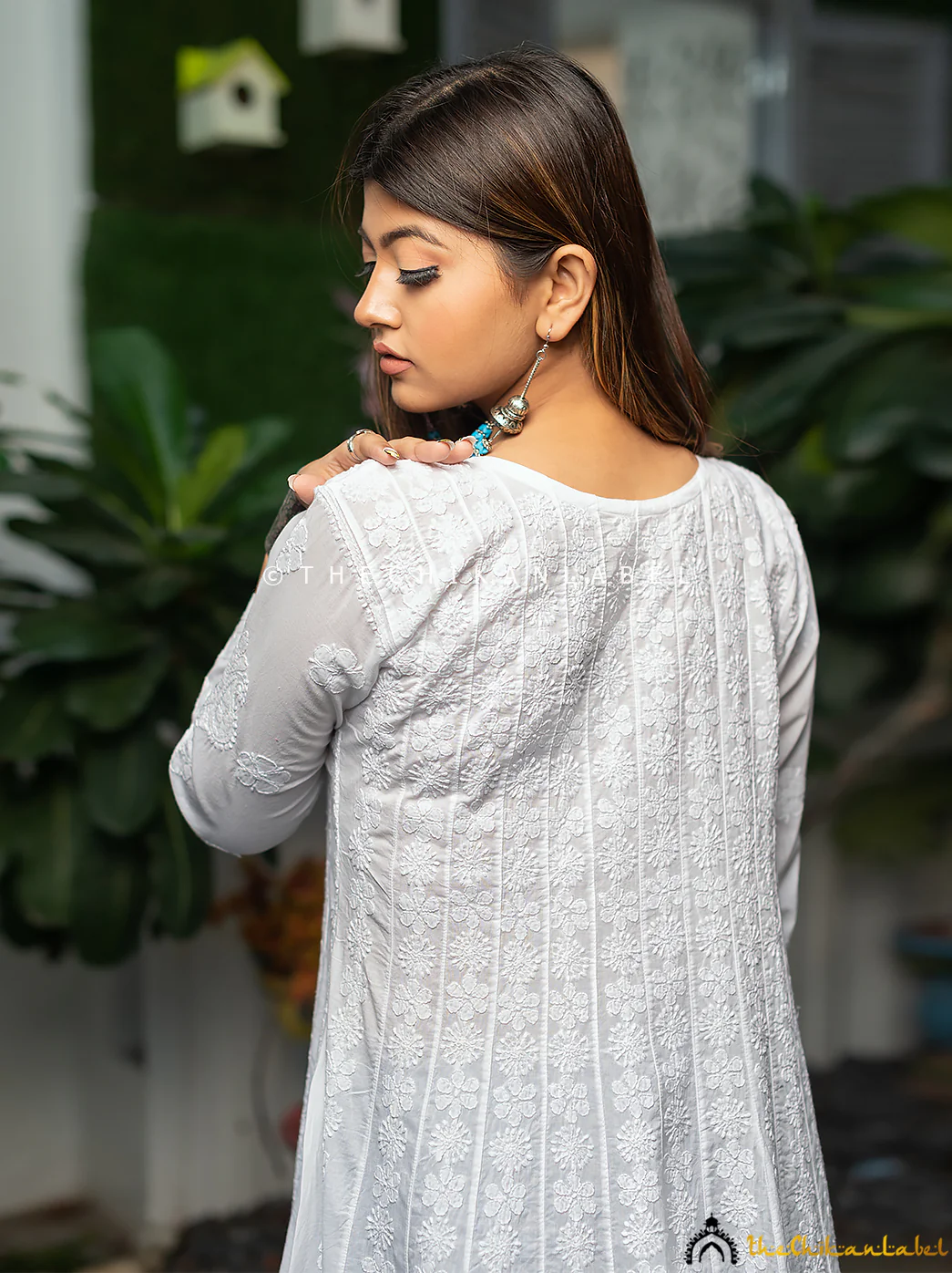 White Nayaab Cotton Chikankari Anarkali - Image 4