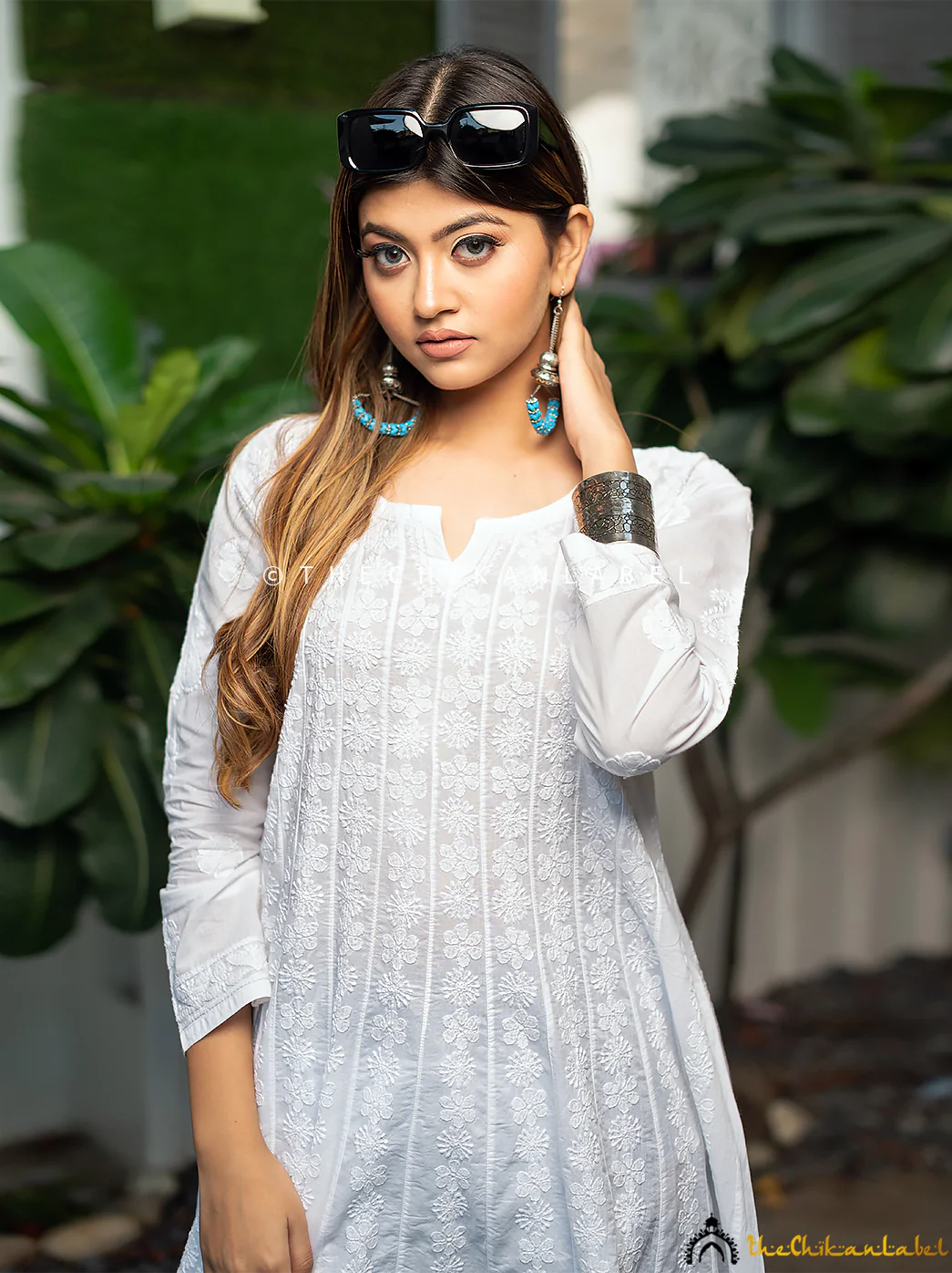 White Nayaab Cotton Chikankari Anarkali - Image 5