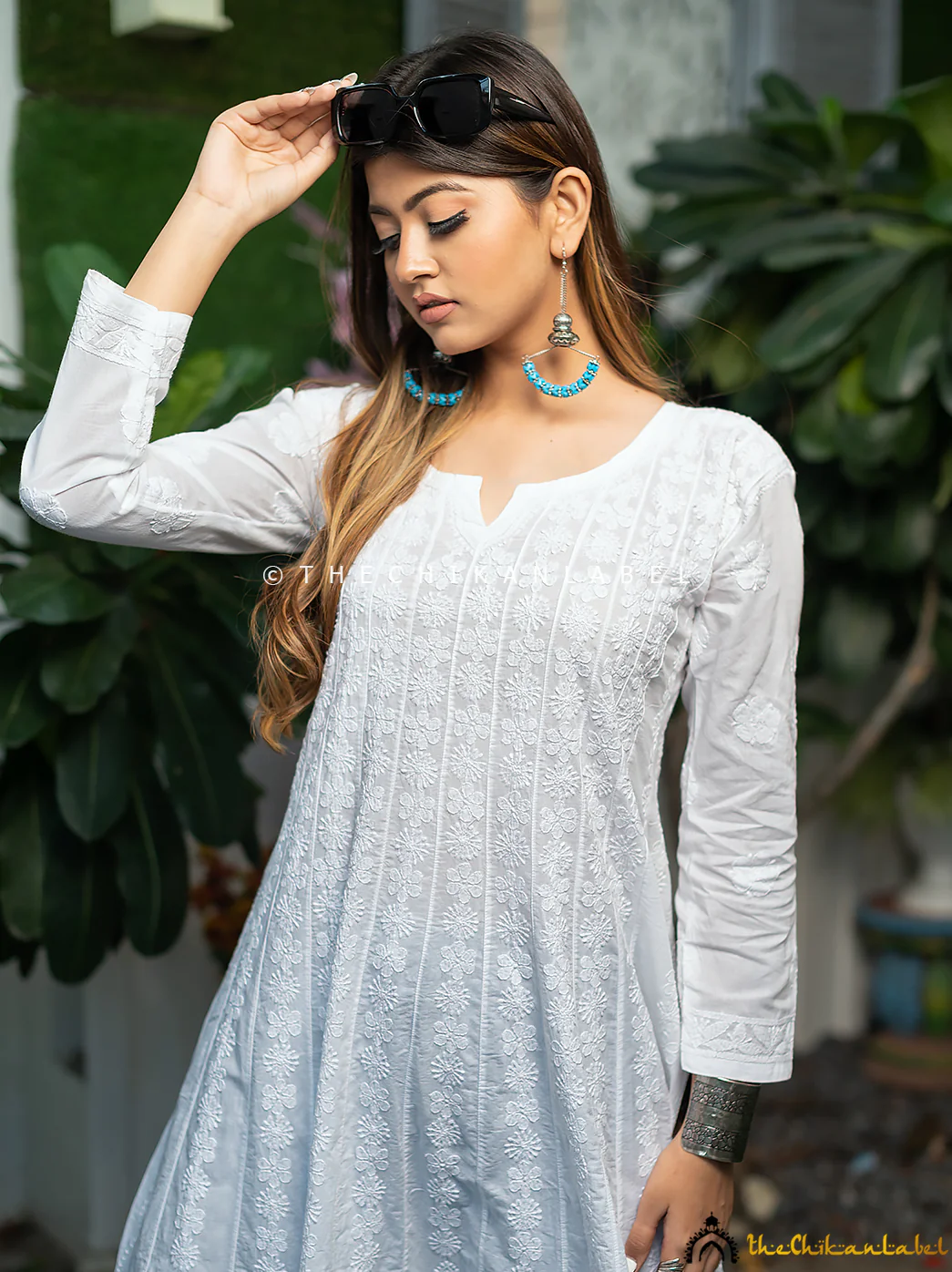 White Nayaab Cotton Chikankari Anarkali - Image 6
