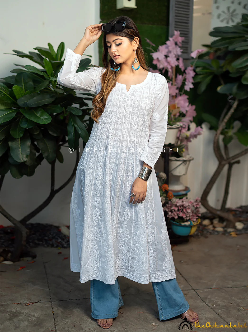 White Nayaab Cotton Chikankari Anarkali - Image 7