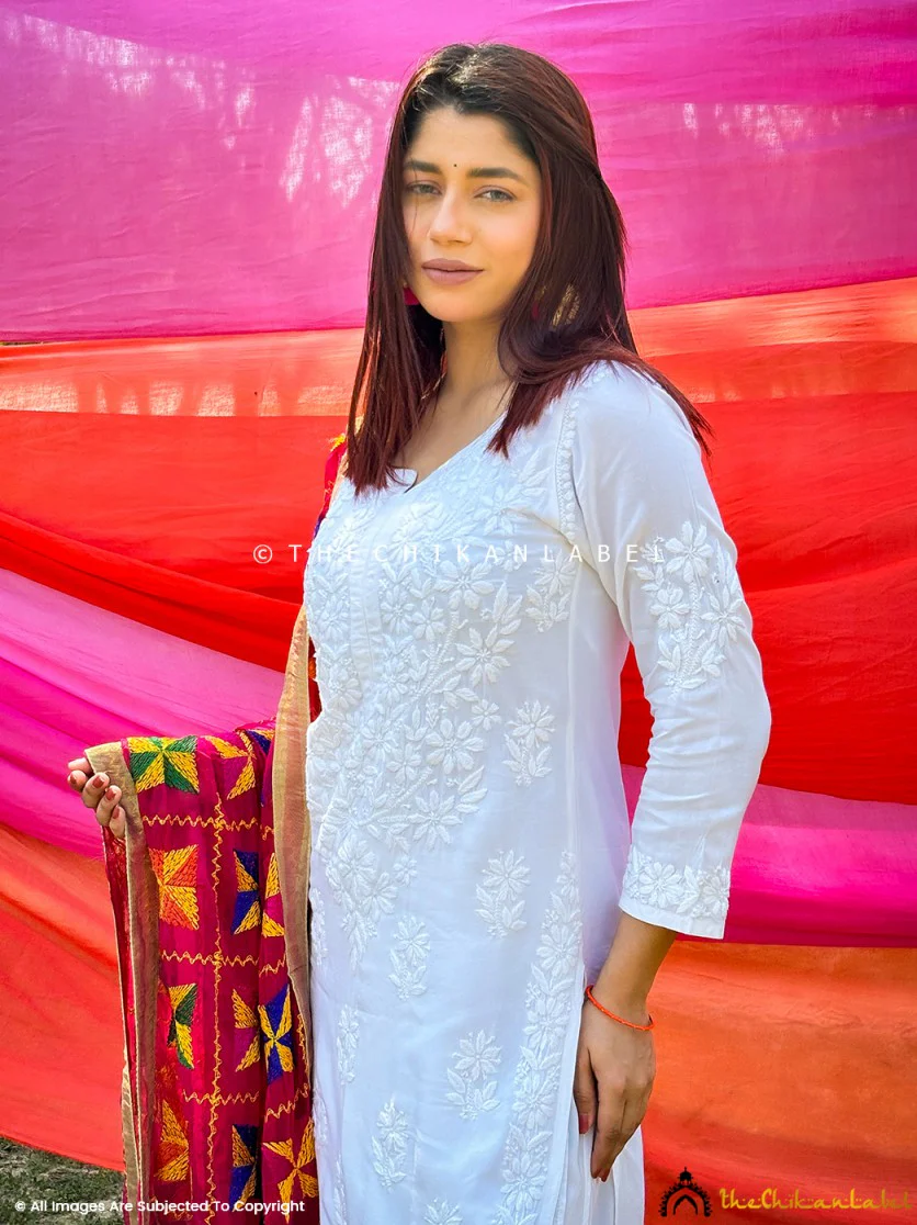 Nazakat Rayon Chikankari Kurti Set - White - Image 8