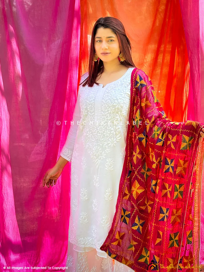 Nazakat Rayon Chikankari Kurti Set - White - Image 9