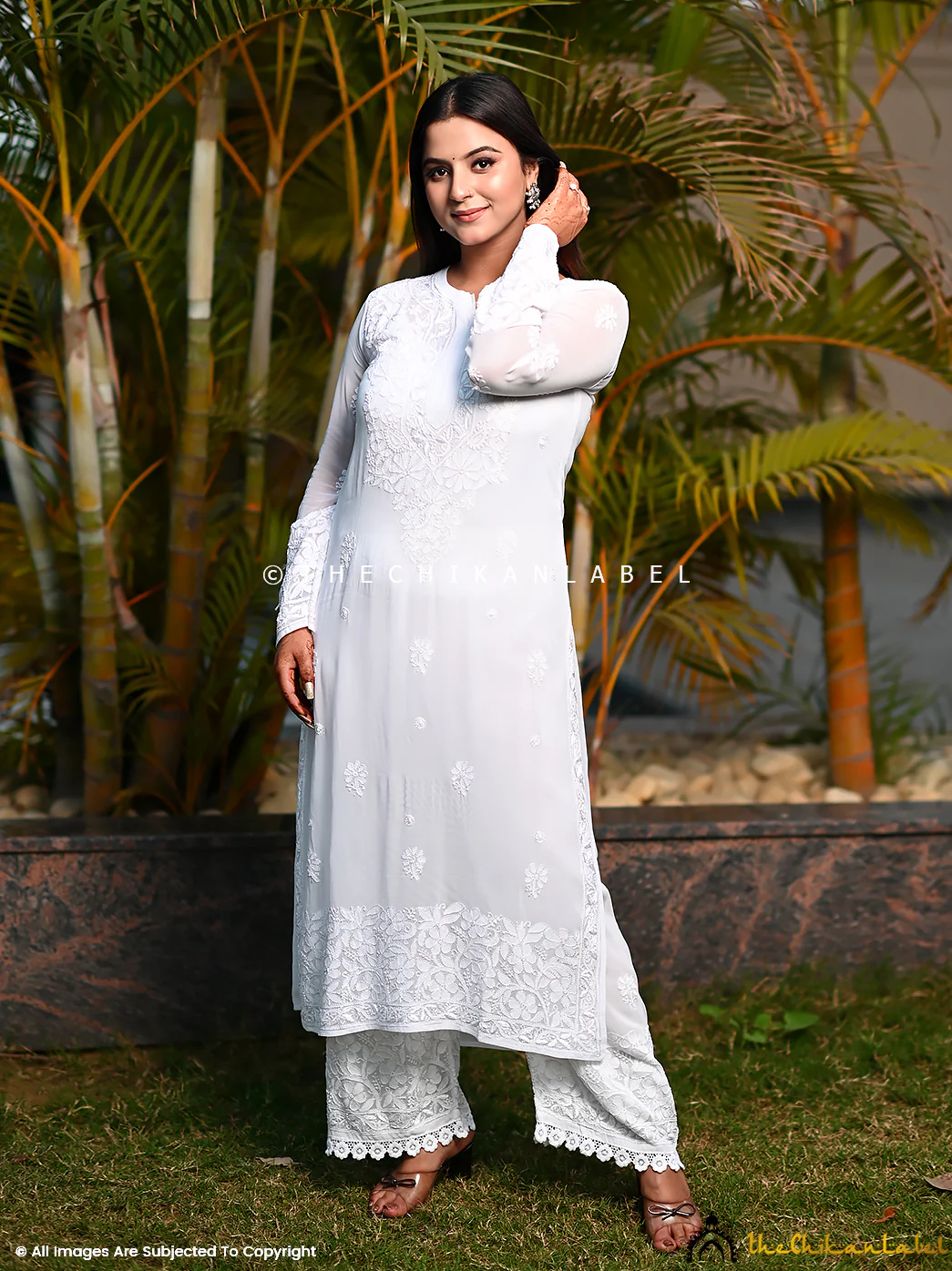 Nida Viscose Chikankari Straight Kurta Set with Dupatta -white - Image 3