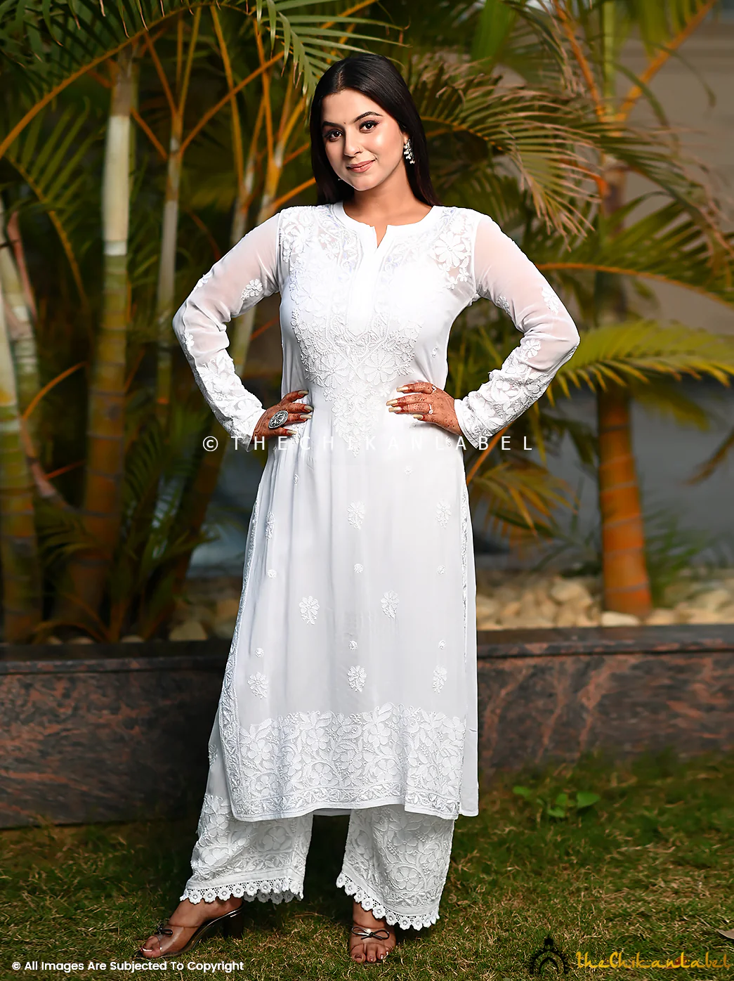 Nida Viscose Chikankari Straight Kurta Set with Dupatta -white - Image 4