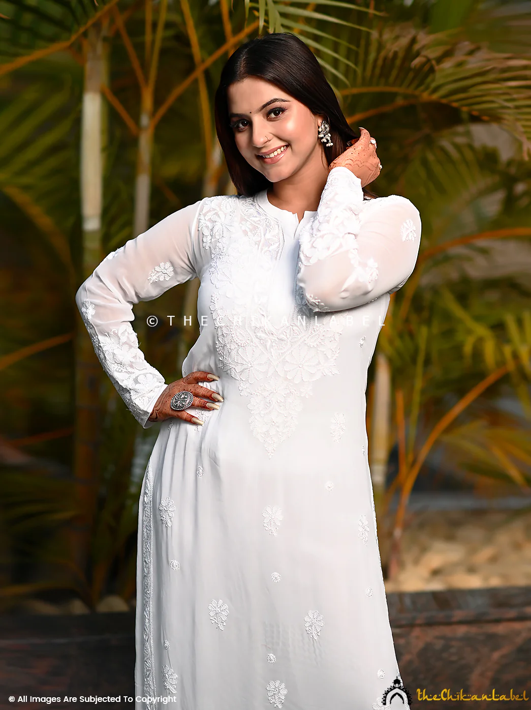 Nida Viscose Chikankari Straight Kurta Set with Dupatta -white - Image 5