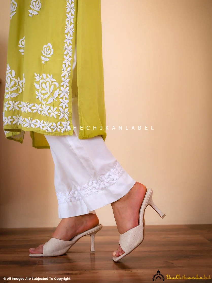 Nira Cotton Chikankari Straight Pant - White - Image 10