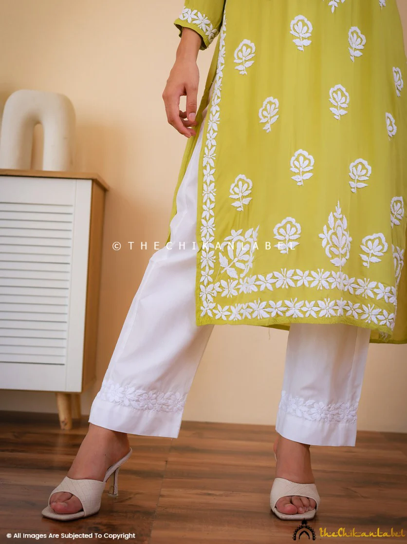 Nira Cotton Chikankari Straight Pant - White - Image 11