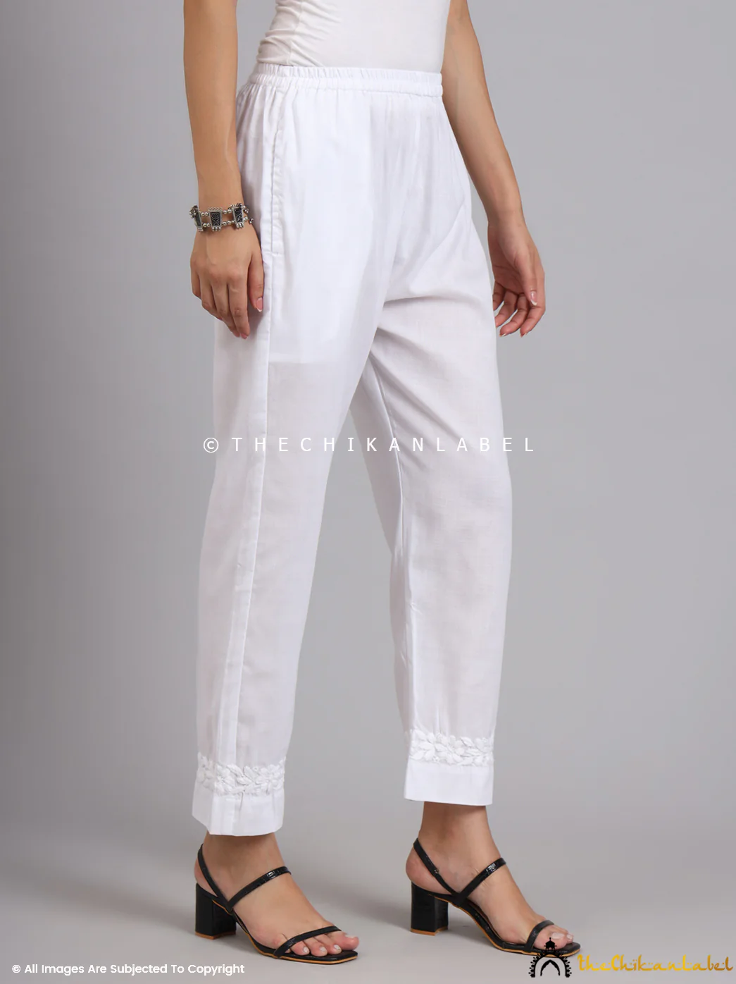 Nira Cotton Chikankari Straight Pant - White - Image 3