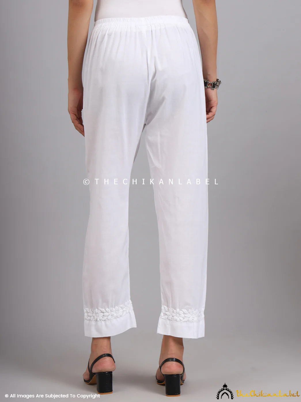 Nira Cotton Chikankari Straight Pant - White - Image 5