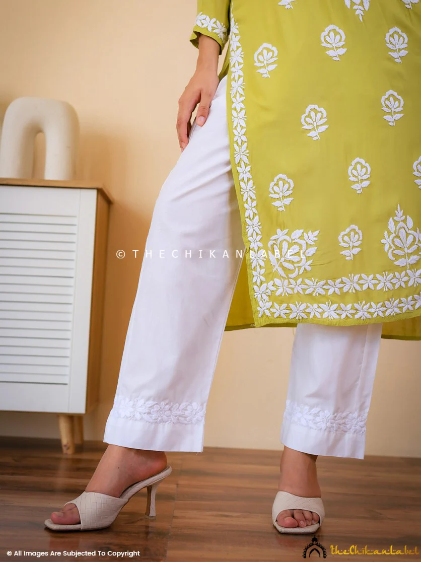 Nira Cotton Chikankari Straight Pant - White - Image 8