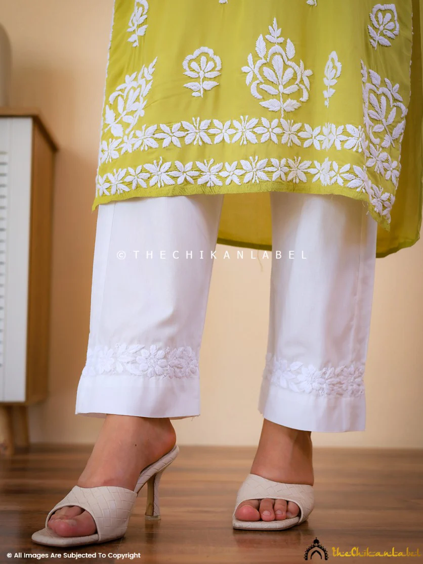 Nira Cotton Chikankari Straight Pant - White - Image 9