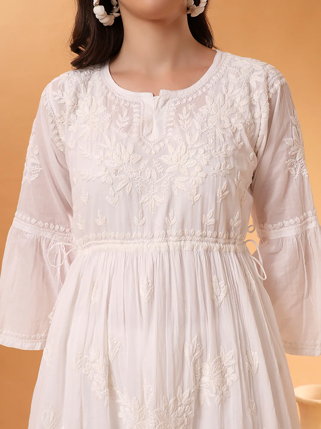 Nisa Mulmul Chiankari A-line Kurti -White - Image 2