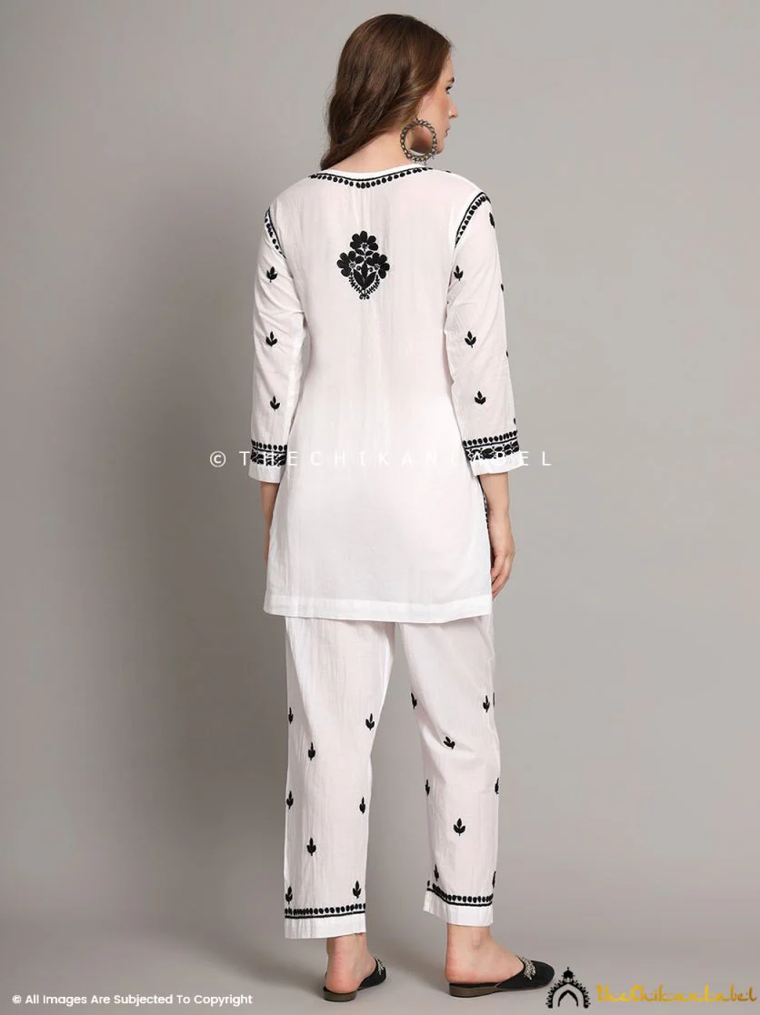 Nitya Cotton Chikankari Co-ord Set - White - Image 3