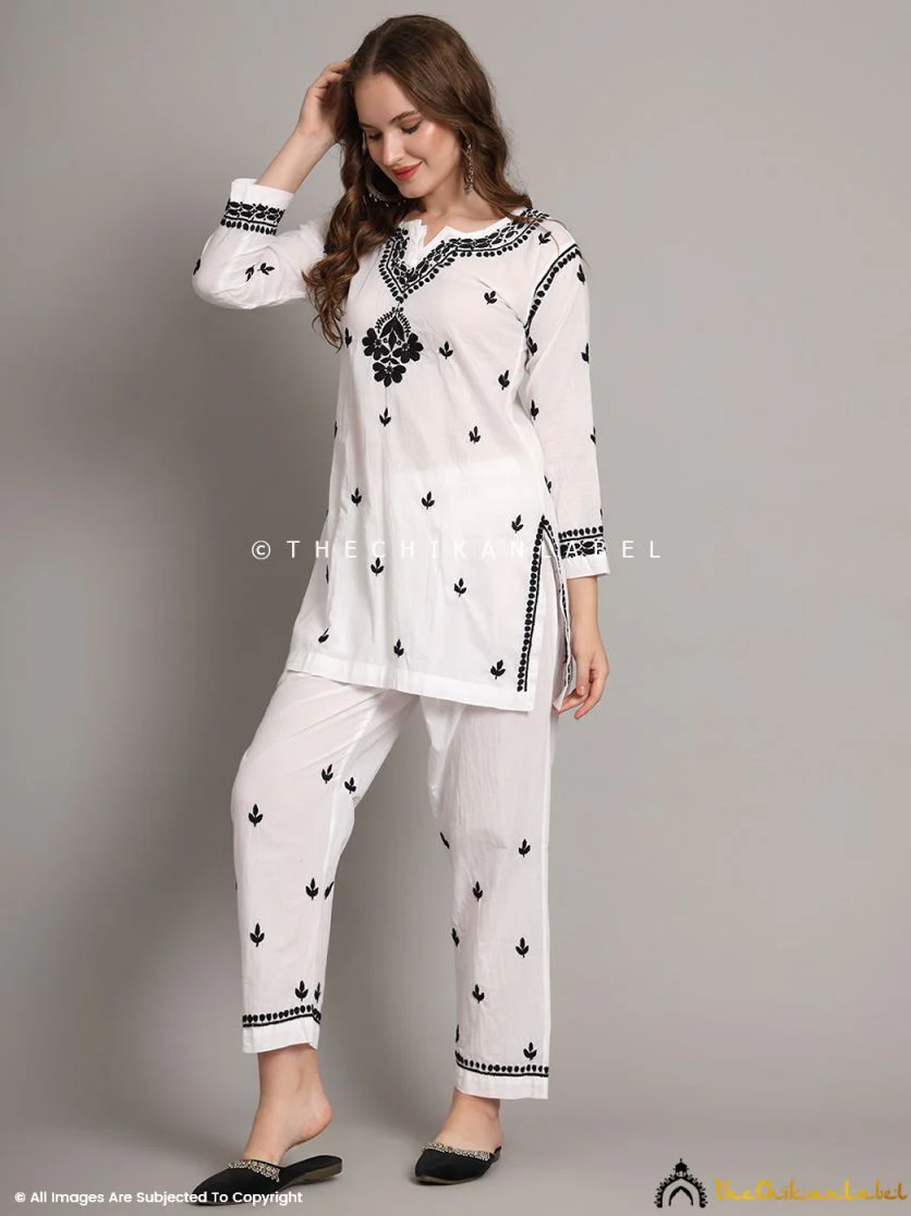 Nitya Cotton Chikankari Co-ord Set - White - Image 4