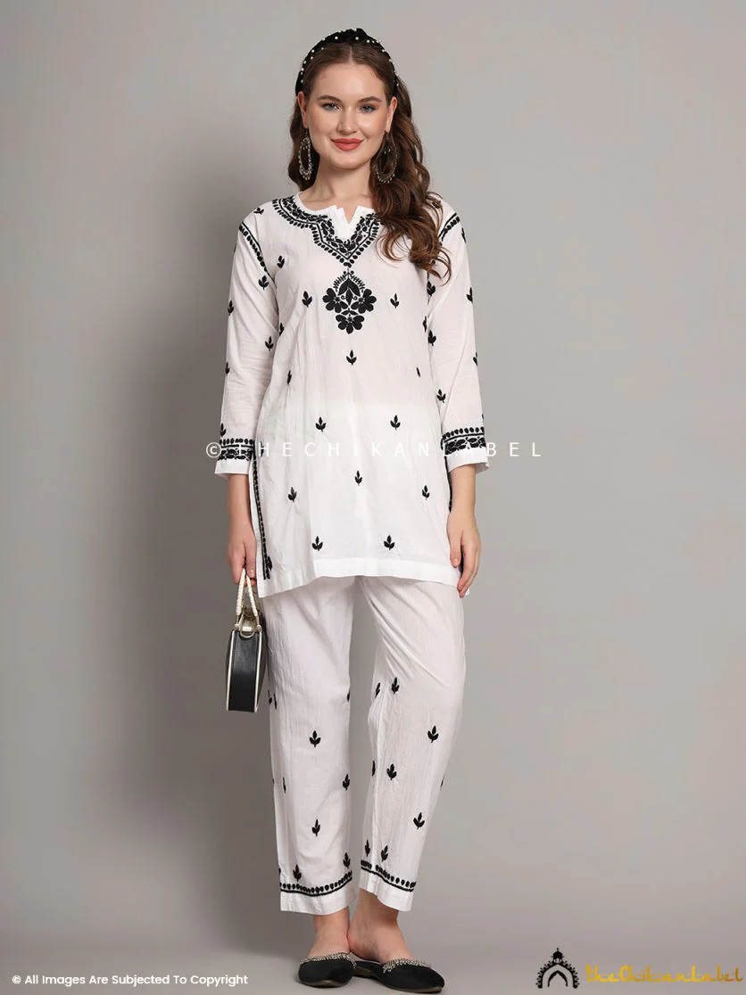 Nitya Cotton Chikankari Co-ord Set - White - Image 5