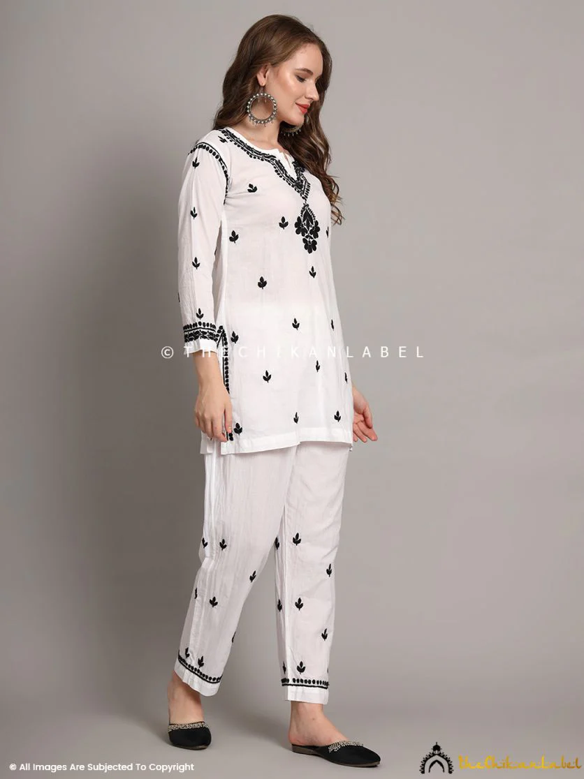 Nitya Cotton Chikankari Co-ord Set - White - Image 6