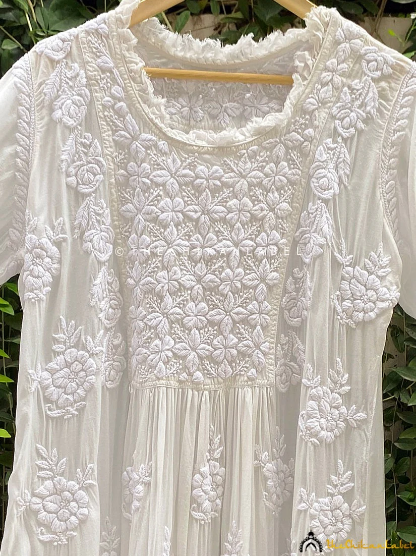 White Noori Muslin Chikankari Anarkali - Image 3