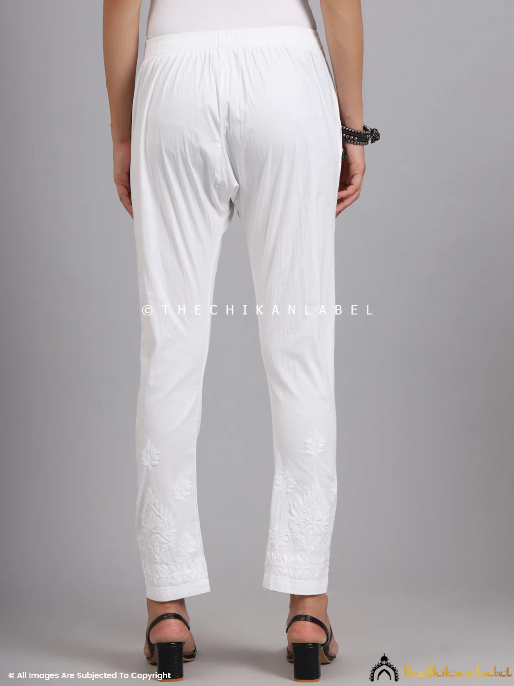 Omya Lycra Straight Chikankari Cigarette Pant - White - Image 2