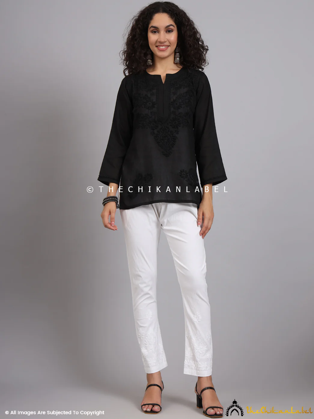 Omya Lycra Straight Chikankari Cigarette Pant - White - Image 6