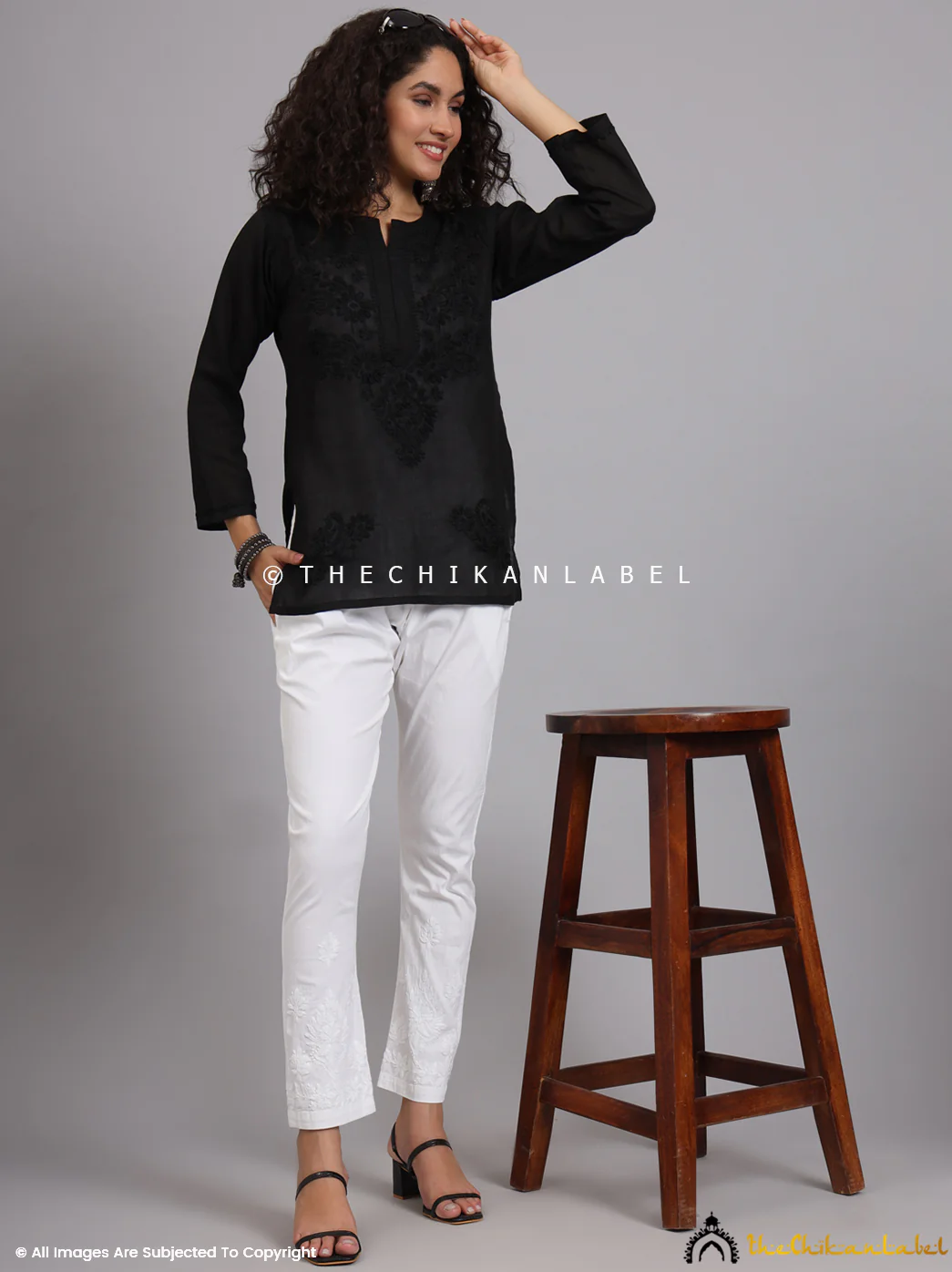 Omya Lycra Straight Chikankari Cigarette Pant - White - Image 7