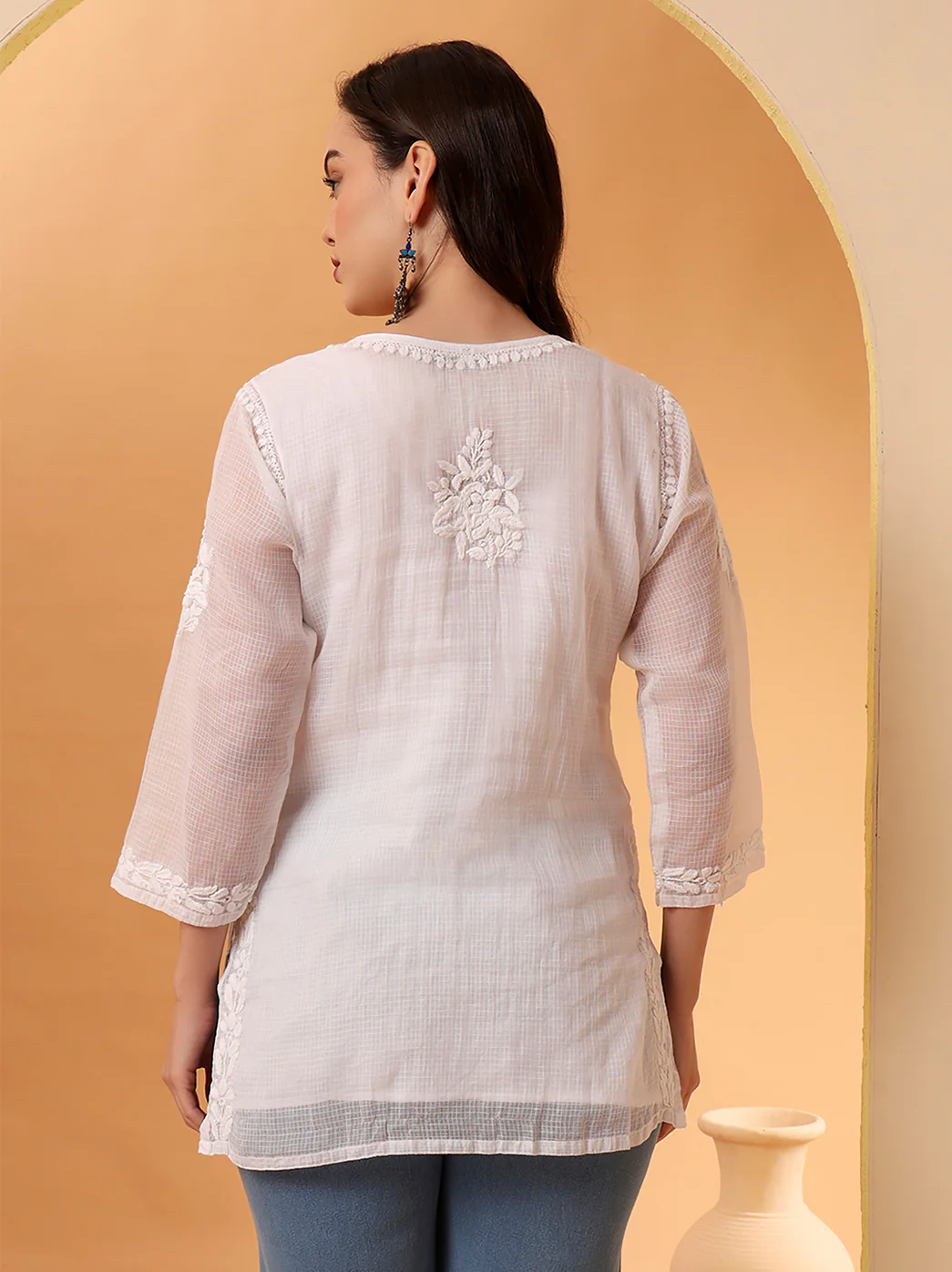 White Rajia Kota Cotton Short Chikankari Kurti - Image 7