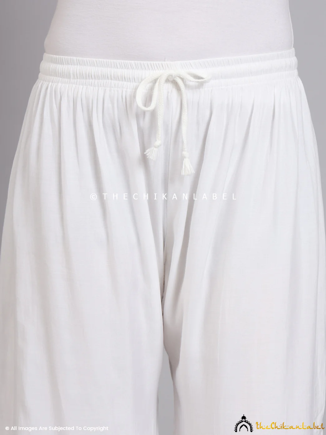 White Rawiya Muslin Three Layer Chikankari Garara - Image 3